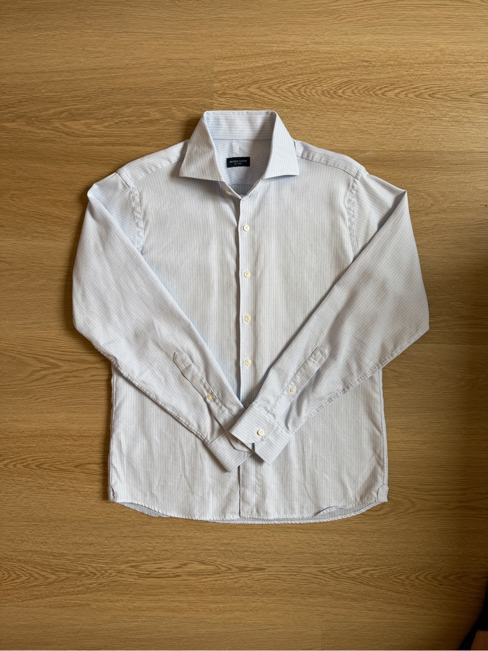 Proper Cloth Light Blue Striped Dress Shirt Thomas Mason Fabric